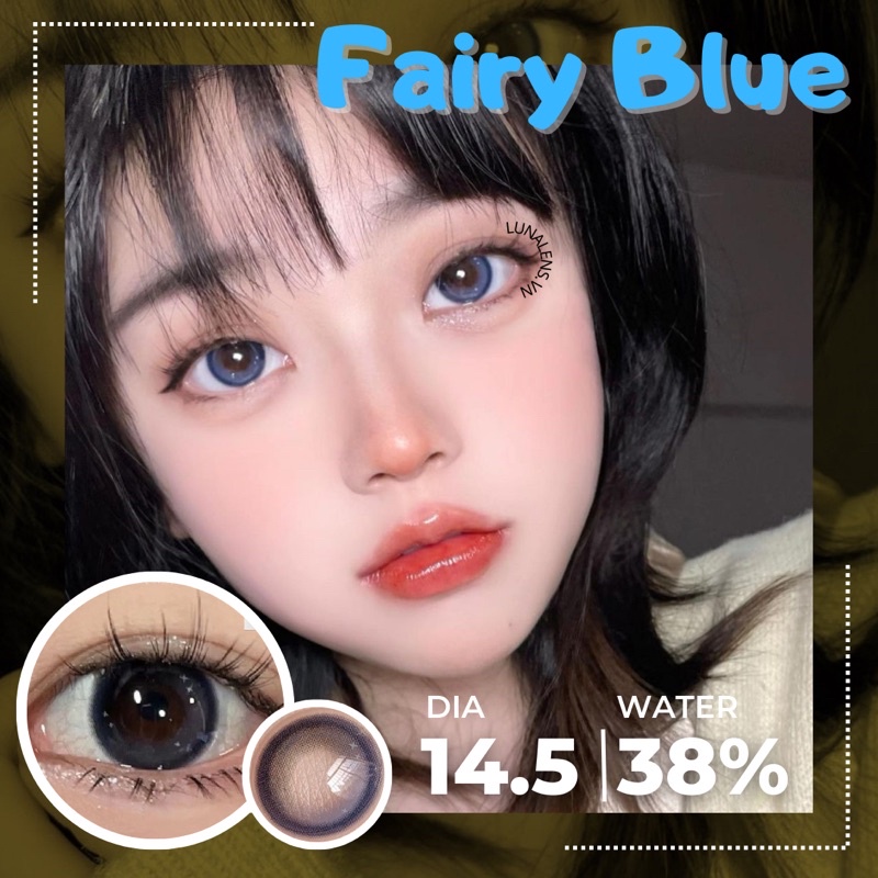 MỘT ĐÔI KÍNH ÁP TRÒNG MÀU XANH ĐEN FAIRY BLUE LENS CÓ ĐỘ CẬN SIÊU ÊM SIÊU MỀM NỘI ĐỊA TRUNG QUỐC