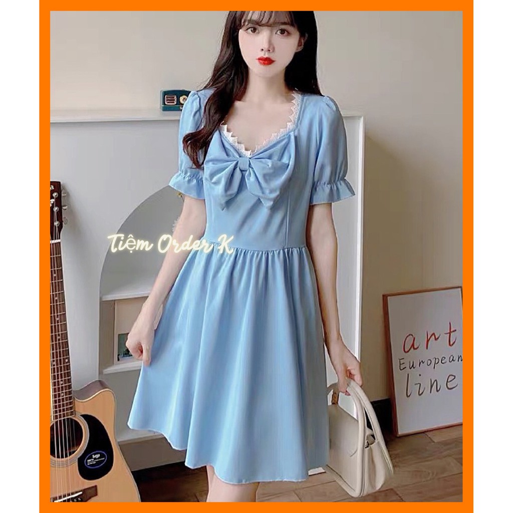 ORDER♥️Đầm,Váy Nơ Xanh Cộc Tay(ảnh thật)Size S,M,L