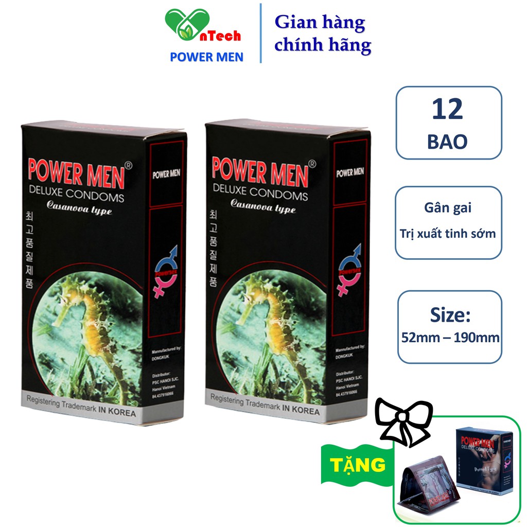 Combo 24 Bao cao su POWER MEN Cá ngựa đen có 489 hạt gai nổi 6 gân chìm tăng khoái cảm 5% Benzocain kéo dài thời gian