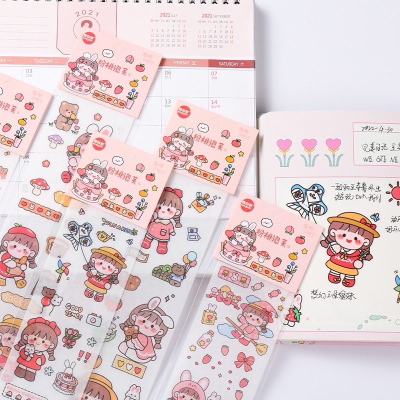 Sticker cute hoạt hình dễ thương, hình dán sticker dài trang trí sổ tay đáng yêu DIY