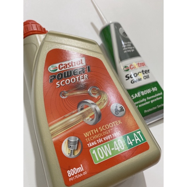 Nhớt Castrol Power 4T cho xe tay ga 10W-40 800ml và 1lit  hàng Chính Hãng