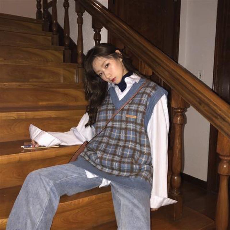 Áo gile len kẻ dáng rộng mẫu mới siêu hot,phong cách hàn quốc | BigBuy360 - bigbuy360.vn