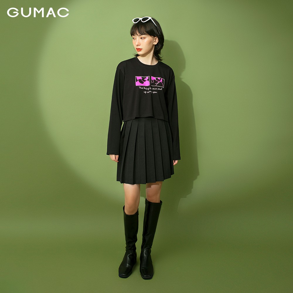 [Mã WABRGU giảm 50k đơn từ 0đ] Áo thun croptop nữ in hồng GUMAC màu đen, đủ size phong cách năng động trẻ trung ATB199 | BigBuy360 - bigbuy360.vn