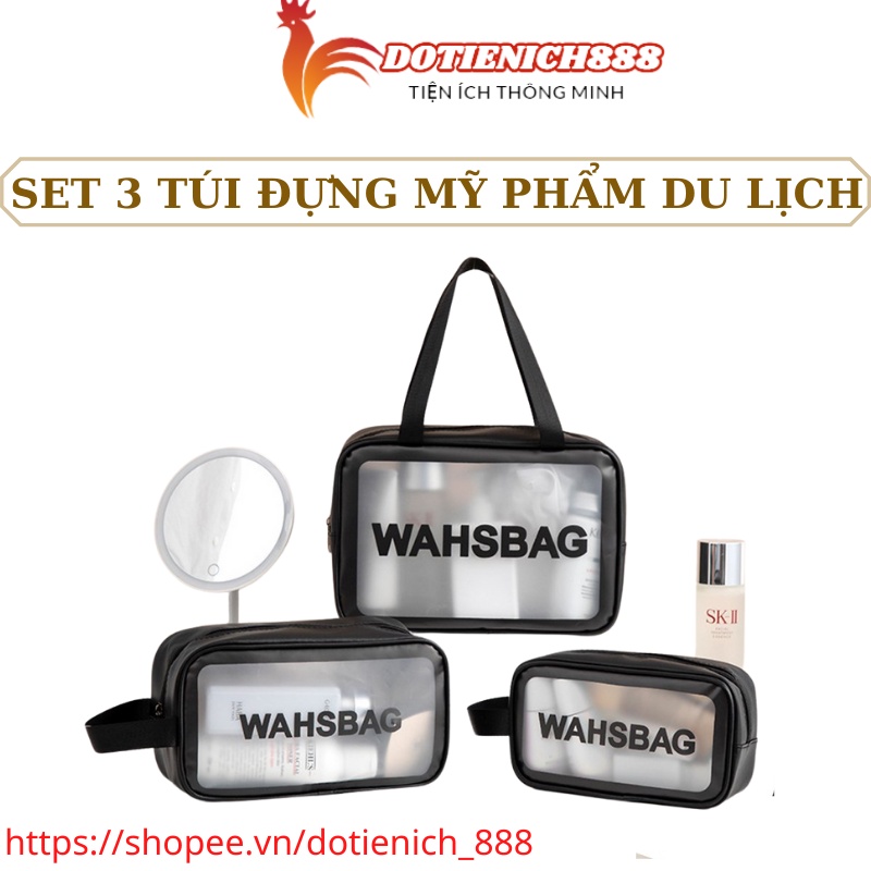 Túi đựng mỹ phẩm du lịch mini trong suốt WashBag Túi đựng đồ trang điểm makup chống nước (Combo 3 túi)