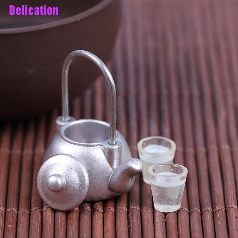 Bộ 3 mô hình ấm trà và cốc mini trang trí nhà búp bê