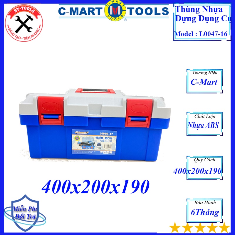 Hộp đồ nghề, thùng đựng đồ nghề C-Mart L0046 nhựa C-Mart L0046-17 (400 x 200 x 190 )