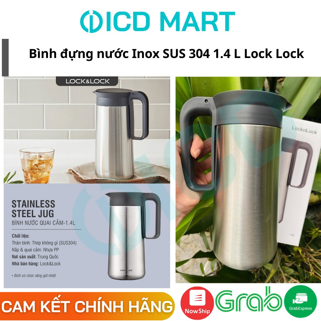 [LOCK&LOCK CHÍNH HÃNG] Bình đựng nước SUS304 LHC7002SLV 1.4L