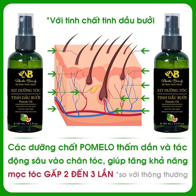 [ Combo 4 chai] Dưỡng tóc tinh dầu vỏ bưởi Pomelo Nacha Beauty 100ml