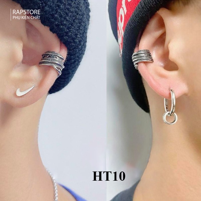 Khuyên tai nam nữ kẹp không cần bấm lỗ hình chiếc lá Kratos chất liệu titan phong cách Hàn Quốc - HT10