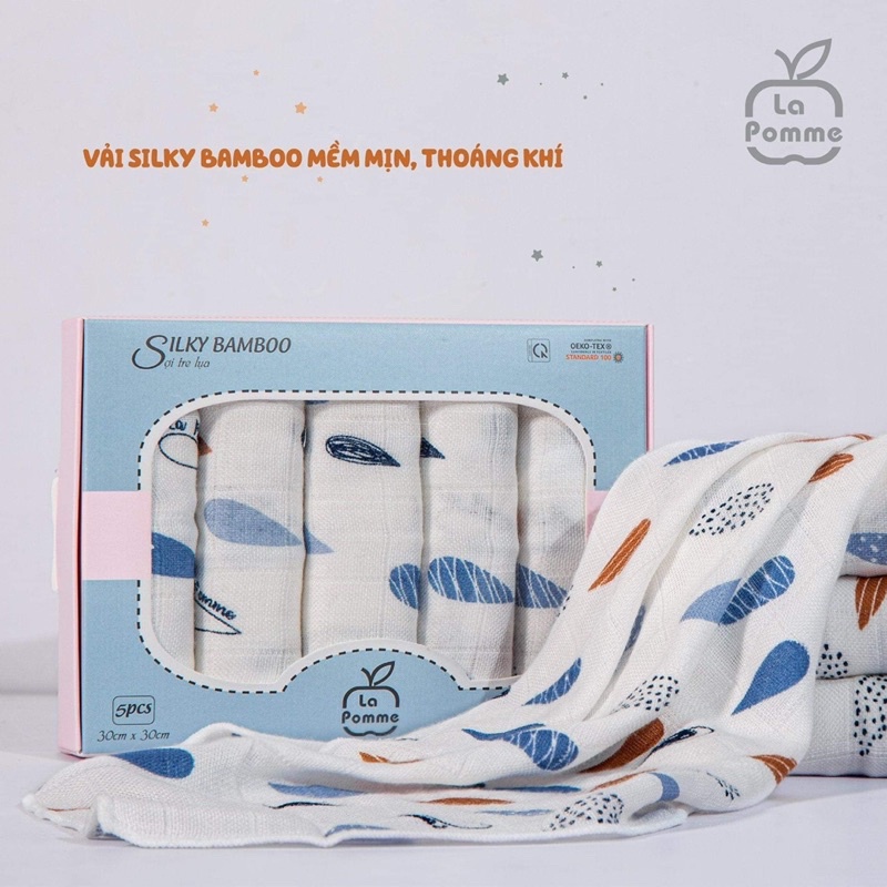 khăn sữa lụa sợi tre Lapome set 5 cái (30cm-30cm)