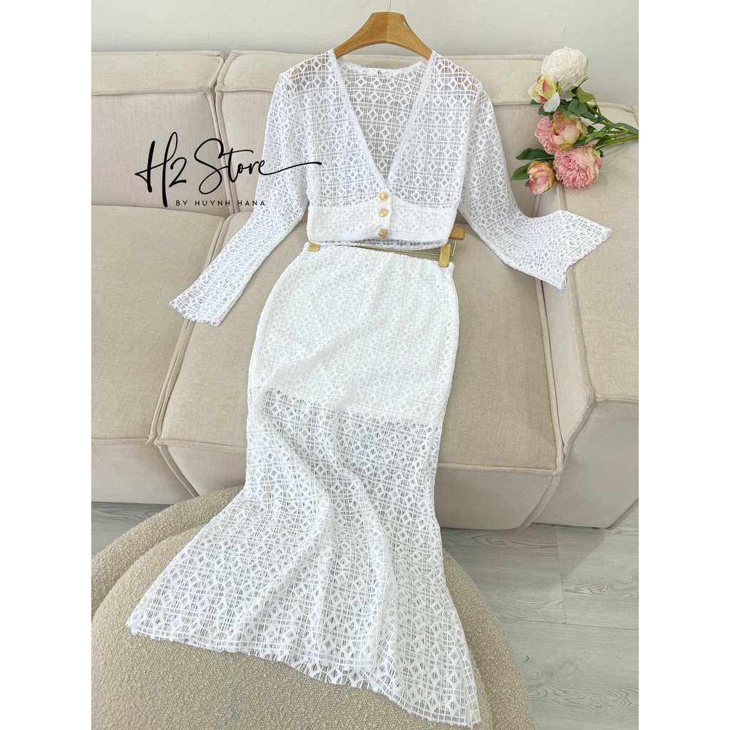 SÉT ÁO TAY + CHÂN VÁY REN - QA01513