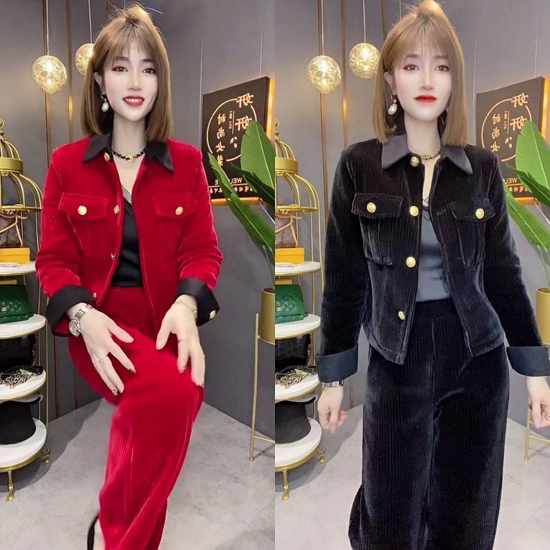 Bộ quần áo ống rộng phong cách retro cổ điển thời trang xuân thu 2022