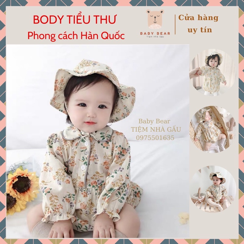 (Tặng Mũ Tròn) Váy body đũi mềm mát họa tiết hoa dây phong cách Hàn Quốc tiểu thư xinh xắn cho bé 0-3 tuổi hàng cao cấp