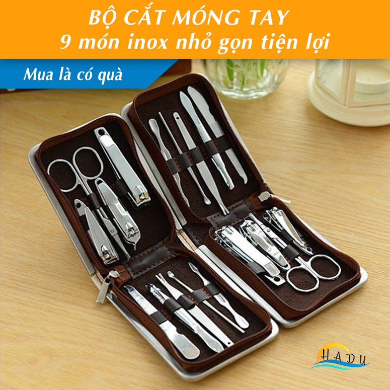 [FLASH SALE 3 NGÀY] Bộ cắt móng tay đa năng HADU 9 món chất lượng cao cấp sắc bén bền bỉ kèm hộp đẹp nhỏ gọn túi