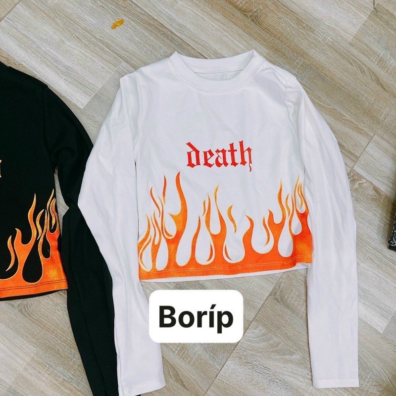 Áo thun croptop dài tay death ngọn lửa ☘️☘️☘️c