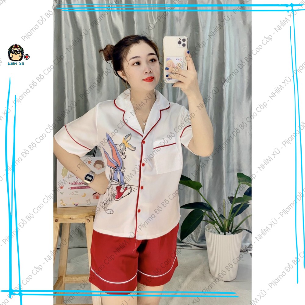 Đồ Bộ Ngủ Pijama Mặc Nhà Vải Satin Cao Cấp Bugs Bunny Quần Đùi Áo Tay Ngắn | BigBuy360 - bigbuy360.vn