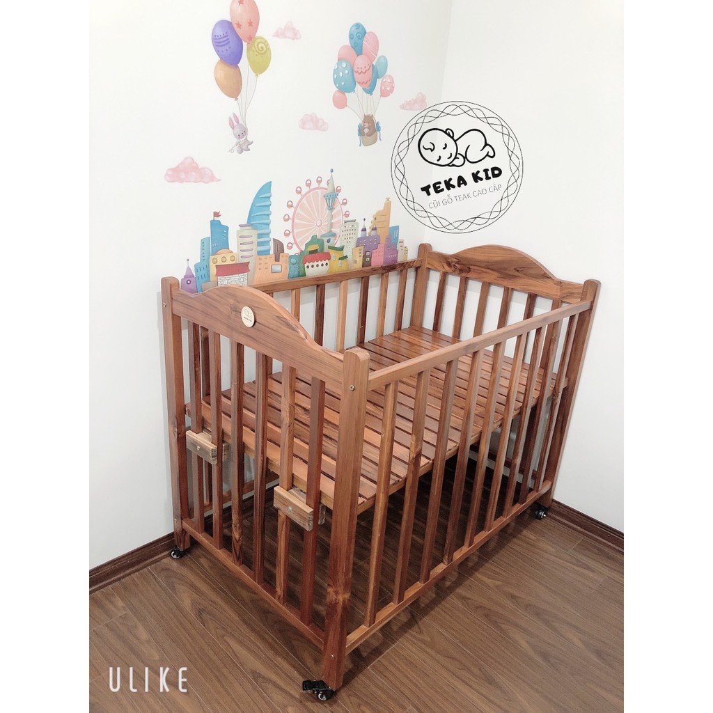 (Giảm 50%) Cũi gỗ Teak (gỗ Tếch- giá tỵ) cao cấp - TEKA KID TK01