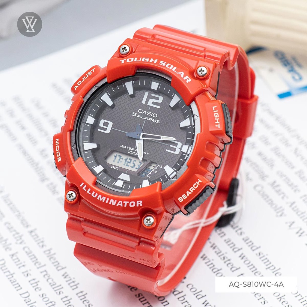 Đồng Hồ Năng Lượng Mặt Trời Nam Casio WATCHSTORE AQ-S810WC-4AVDF , Kính Nhựa 46.6mm, Màu Đỏ Trẻ Trung Cá Tính