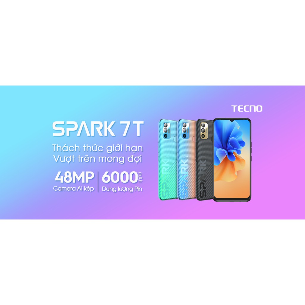 Điện thoại TECNO SPARK 7T | 4GB/64GB | Pin 6000 maH | Camera kép 48MP | HÀNG CHÍNH HÃNG