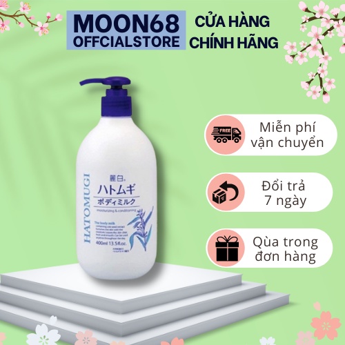 Sữa tắm Dưỡng thể sáng da ban đêm Hatomugi Moisturizing &amp; Conditioning The Body 400ml - Moon68