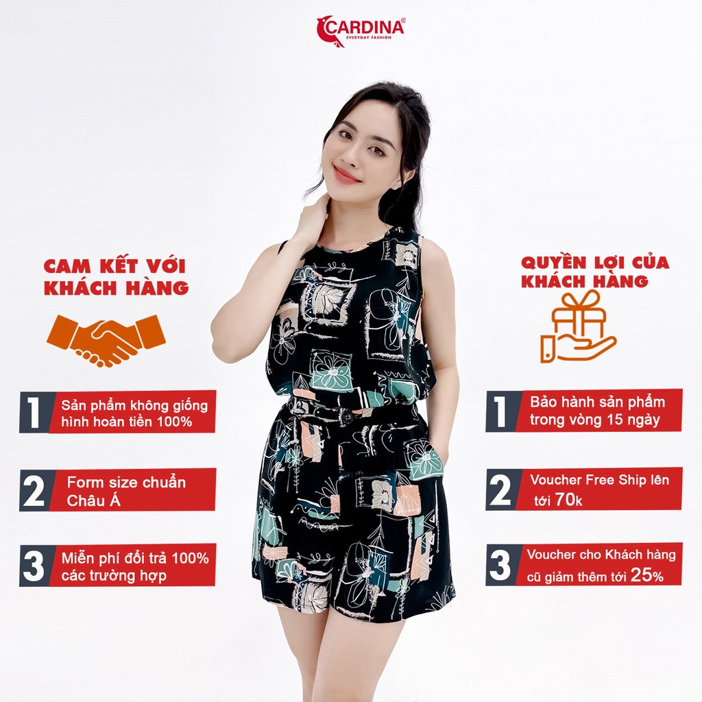 Đồ Bộ Nữ 𝐂𝐀𝐑𝐃𝐈𝐍𝐀 Chất Chất Lụa Mango Cao Cấp Quần Đùi Cài Cúc Có Khóa Áo Sát Nách Họa Tiết 2MF08