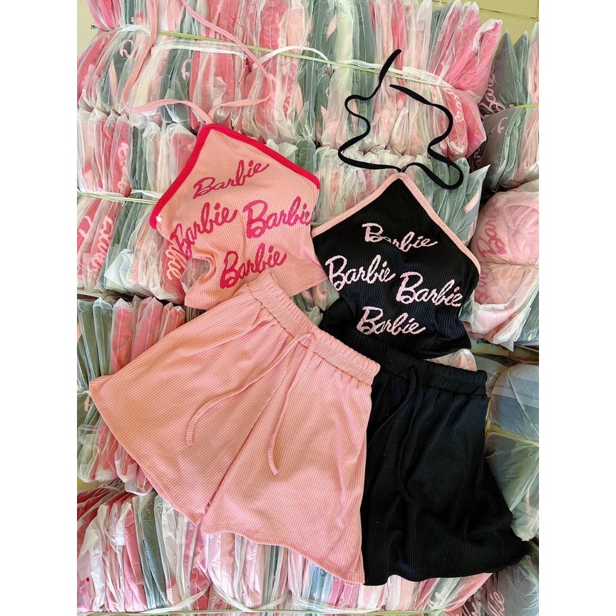 Set kiểu áo ống dây đeo cổ chữ babie mix quần đùi thun xòe hot xinh MS62
