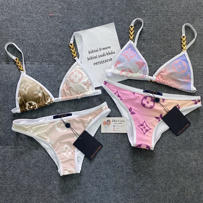 SET BIKINI LV CHAIN OMBRE HỒNG/NÂU NEW 2022