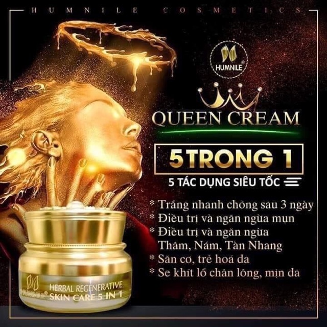 [kèm quà] QUEEN CREAM 5in1 HUMNILE - tinh chất vàng 24k ngừa lão hoá, trắng da, phục hồi da cháy nắng