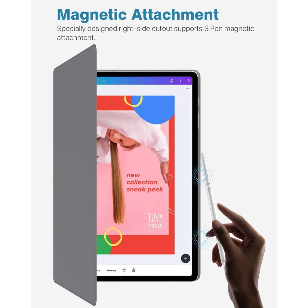 Ốp lưng cho samsung galaxy tab s9 plus 2023 / tab s8 plus 2022 / s7 fe 2021 / s7 plus / s7 / s8 2022 với giá đỡ bút s-pen, vỏ từ tính mỏng nhẹ với tính năng tự động ngủ / đánh thức
