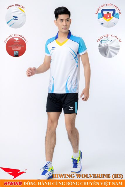 Bộ Quần Áo Bóng Chuyền Nam Nữ Thương Hiệu HIWING Chất Vải Mè Thun Thái Co Dãn Đa Chiều Cao Cấp Mẫu H3_Màu Trắng
