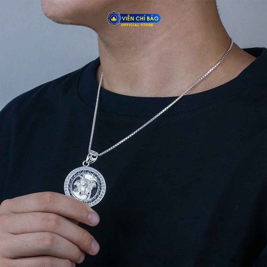 Mặt dây chuyền bạc nam versac tròn đính đá chất l;iệu bạc 925 thời trang phụ kiện trang sức Viễn Chí Bảo M300505