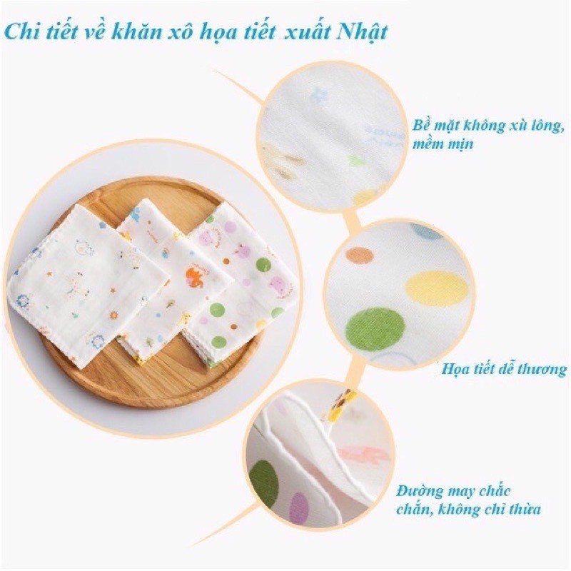 Khăn xô sữa cho bé họa tiết set 10 hàng xuất Nhật 2 lớp KS02 BamBee Mart