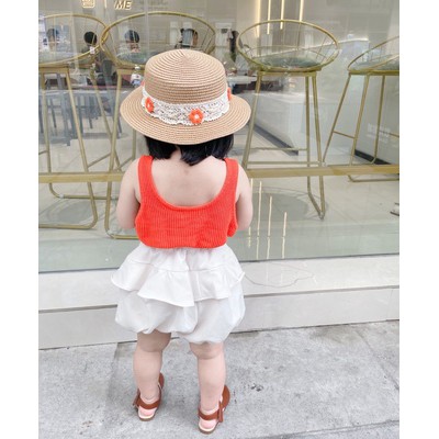 Mũ Cói Chống Nắng Phối Ren Hoa Thời Trang Mùa Hè Cho Bé