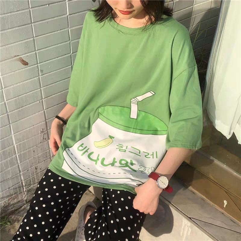 áo thun tay lỡ nam nữ form rộng chất cotton thấm hút mồ hôi in hình chai sữa | BigBuy360 - bigbuy360.vn