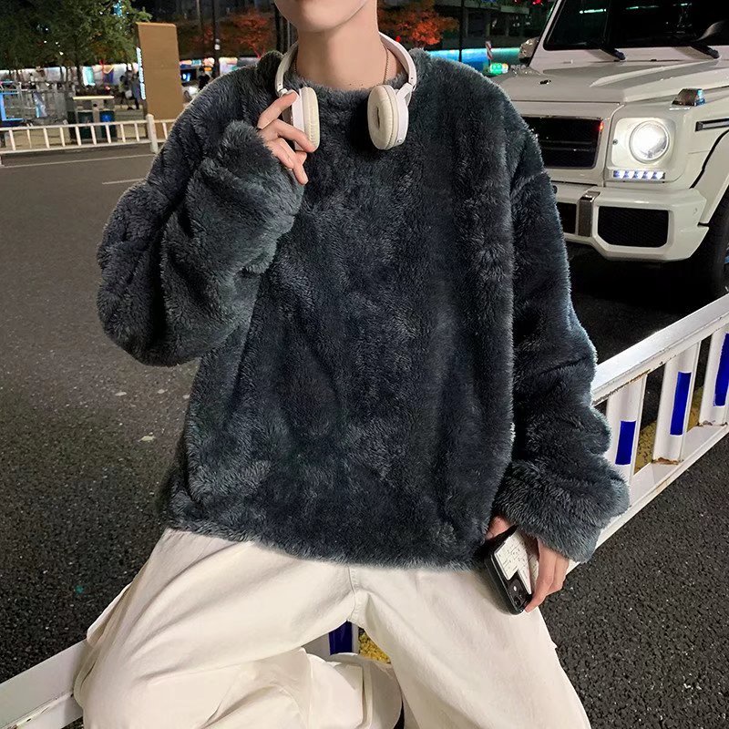 [S-3XL] 2023 Vùng thời trang mới thông thường, Velvet, mịn, màu rắn mềm mại đa năng áo len cổ lọ nam dày Len trên cùng