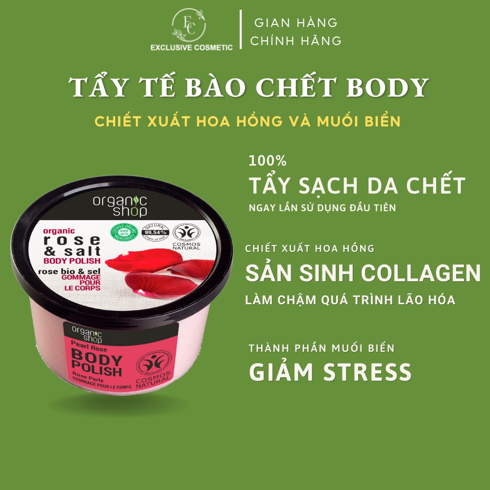 GEL Tẩy tế bào chết Body ORGANIC SHOP BODY POLISH 250ml Chính Hãng| Tẩy tế bào chết dưỡng trắng da FOOD FOR SKIN