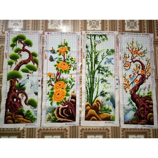 Tranh thêu Tứ quý Tùng cúc trúc mai 40x100cmx4