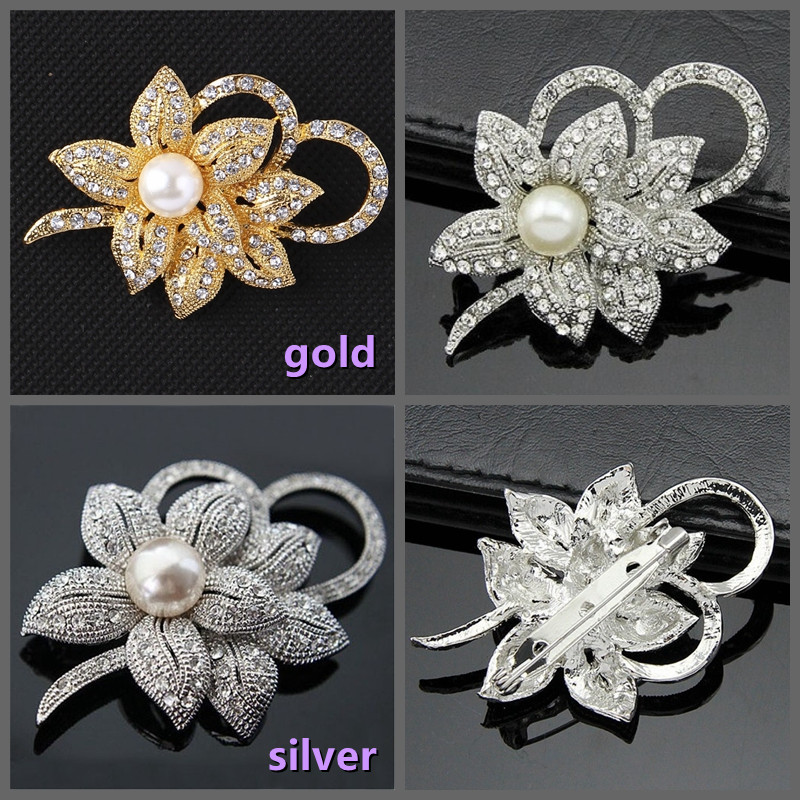 Ghim cài áo thiết kế bông hoa đính đá pha lê và hạt ngọc trai nhân tạo phong cách vintage thời trang