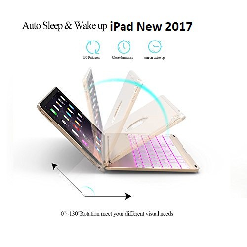 Bao da kiêm bàn phím bluetooth cho iPad New 2017 (9.7&quot;) (Gold) tặng cáp sạc iPhone