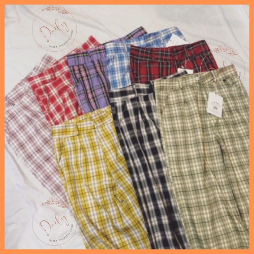 Quần Ống Rộng Culottes Dáng Suông Kẻ Caro Cạp Cao Lưng Chun Trẻ Trung Năng Động Daily