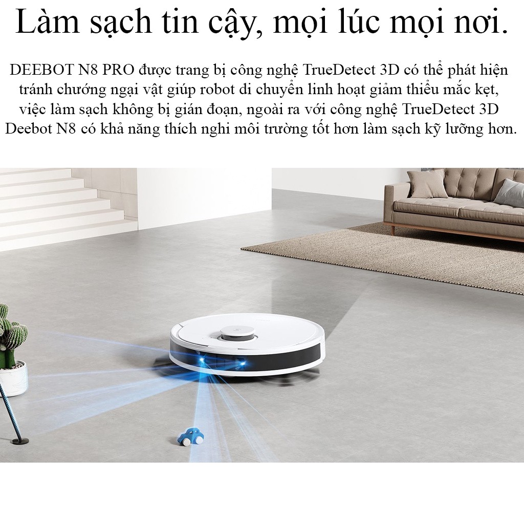 Robot Hút Bụi Lau Nhà Deebot OZMO N8 Pro - Robot Lau Nhà Sử Dụng Tiếng Việt , Lực Hút 2600pa , Tránh Vật Cản Tự Động