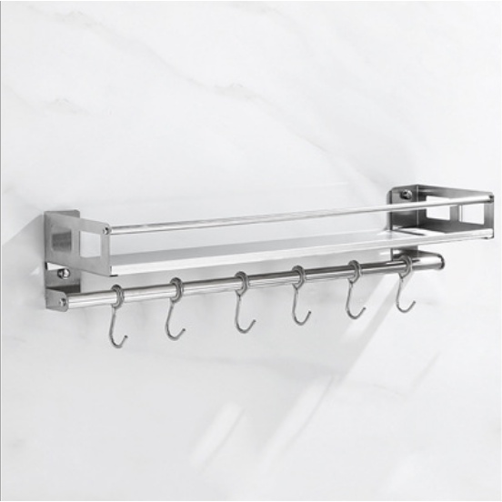 Kệ đựng gia vị inox dán tường 50cm kèm 6 móc tiện lợi
