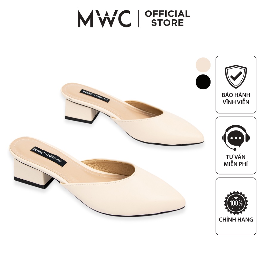 Giày MWC 4224 - Giày Sục Cao Gót Đế Vuông 3CM Mũi Nhọn Basic