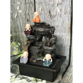 THÁC NƯỚC MINI ĐỂ BÀN – LU VỠ + 4 Chú Tiểu [BH 1 tháng], thác nước phong thuỷ