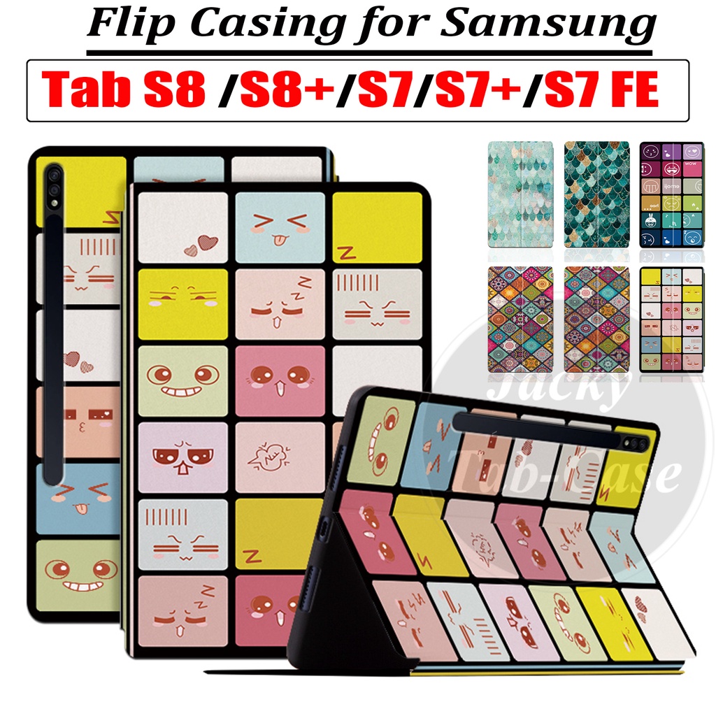 Bao Da pu Nắp Gập Kẻ Sọc Nhiều Màu Chất Lượng Cao Cho Samsung Galaxy Tab S9 S7+ S7 FE S8 Plus S8+ 12.4 11.0 inch SM-X816 SM-X716 T730 T735 T736 T970 T976