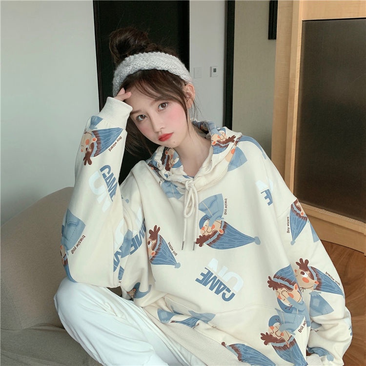 Áo Hoodie Mỏng In Họa Tiết Dễ Thương Thời Trang Mùa Thu Cho Nữ