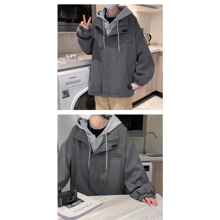 Áo Khoác Hoodie Giả Hai Lớp Dáng Rộng Thời Trang Cá Tính Cho Nam
