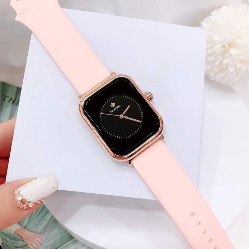 Đồng hồ nữ WWOOR unisex phiên bản Apple watch (tặng kèm dây silicon hồng)