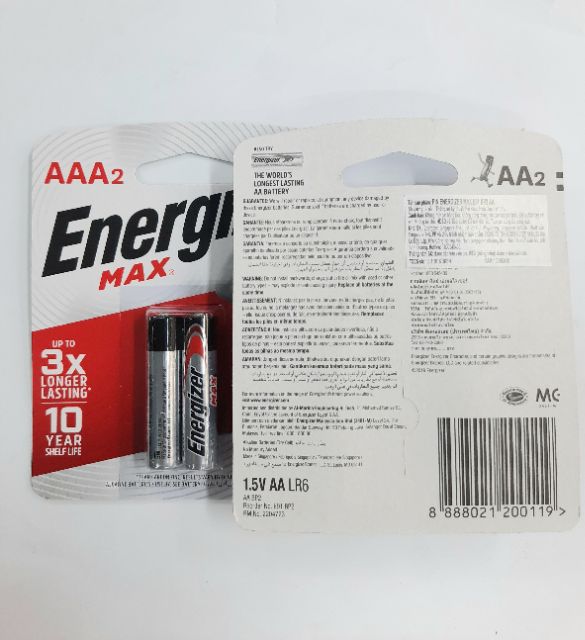 Vỉ 2 viên pin tiểu AA- đũa AAA energizer chính hãng-pin điều khiển.