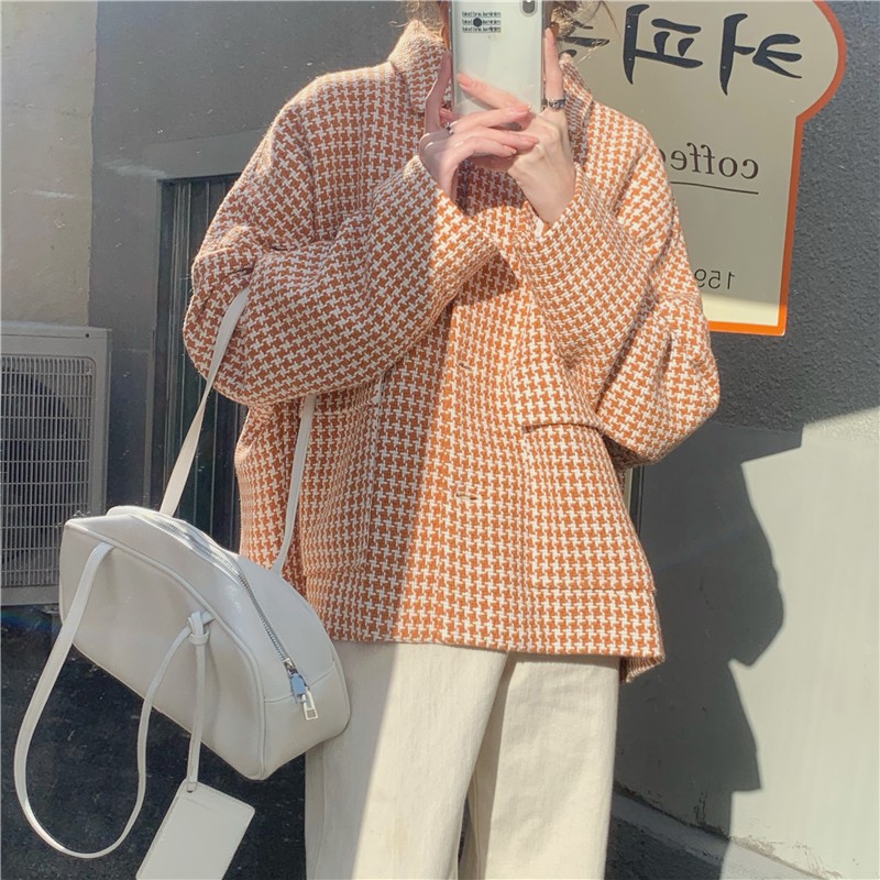 Sẵn M (Hàng Đẹp)Áo khoác dạ Tweed houndstooth thu đông phong cách Hàn Quốc-HC147.Ảnh thật 4 hình cuối